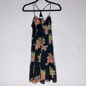 American Eagle Outfitters Y2K Black Red Floral Tiered Midi Sundress Dress 2